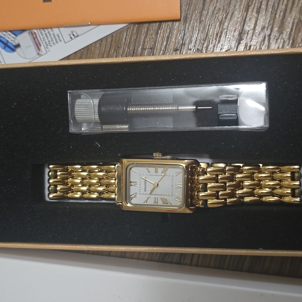 Gold-Tone Rectangular Link Bracelet Watch